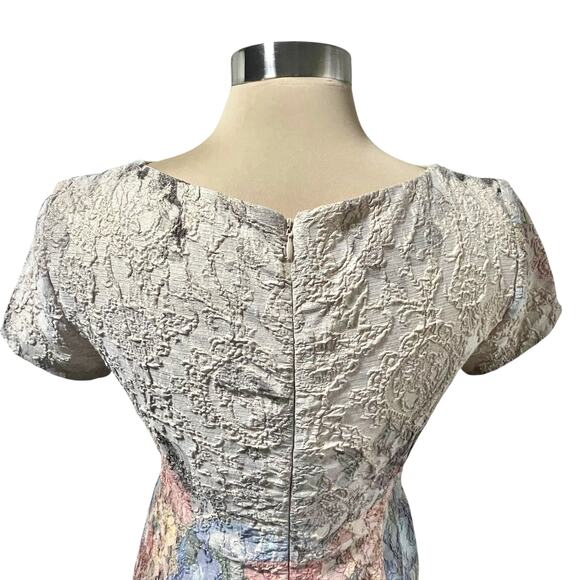 Adrianna Papell Melinda Matelasse Floral Column Gown Size 12 Cap Sleeves Shimmer - Picture 7 of 10